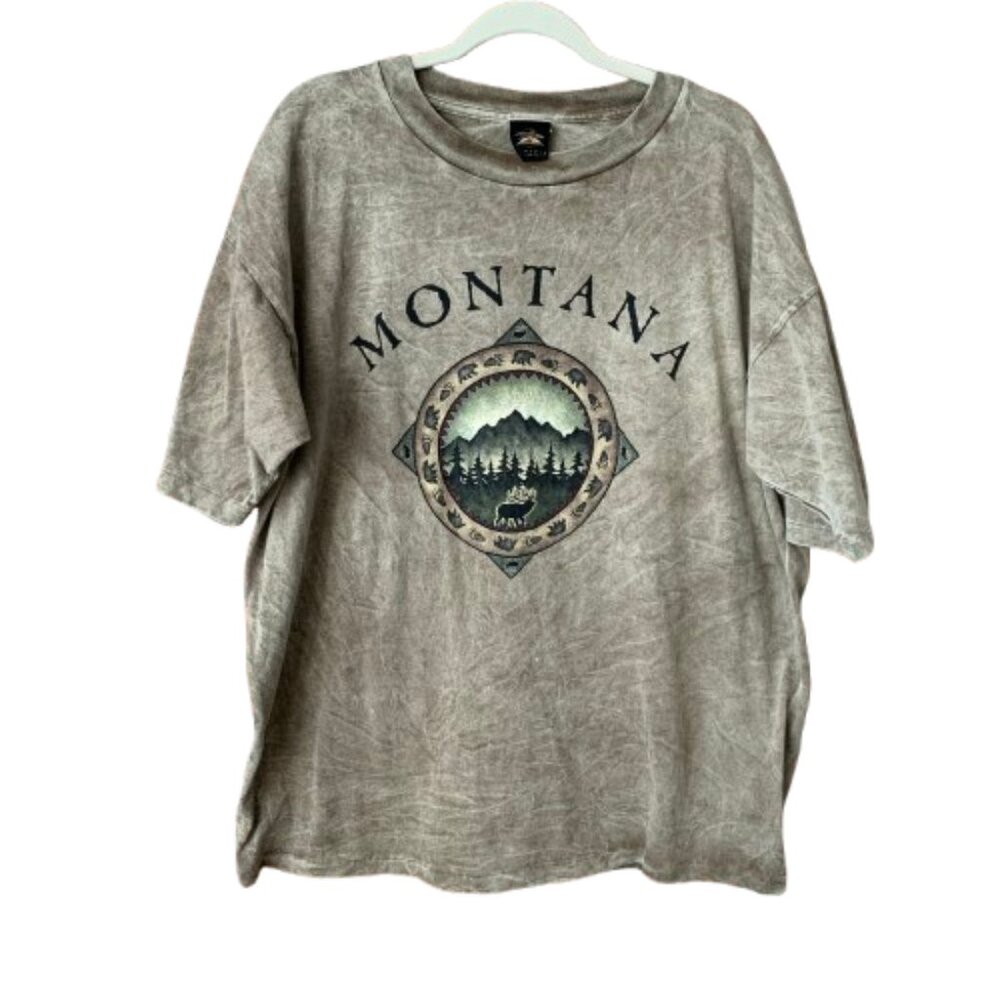 Vintage Montana Men's X-Large Single Stitch Tan Prairie Mountain T-Shirt EUC